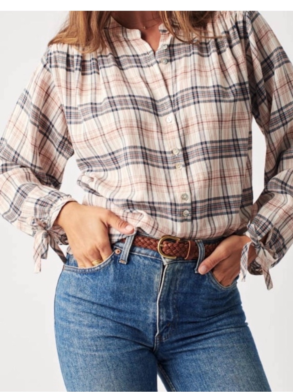 Faherty Plaid Shirt in Blue and Cream